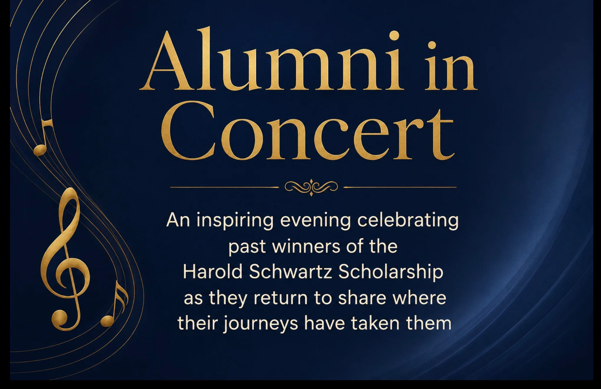 Alumni in Concert program artwork celebrating past winners of the Harold S. Schwartz Scholarship