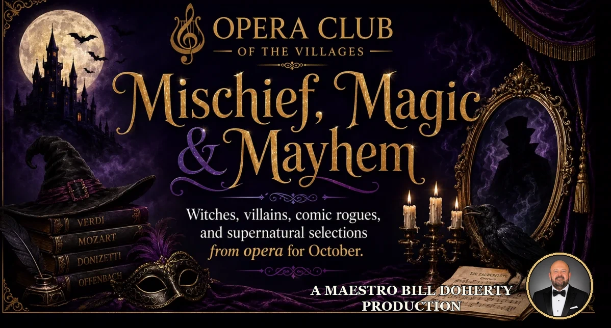 Mischief, Magic and Mayhem October program artwork featuring Maestro Bill Doherty