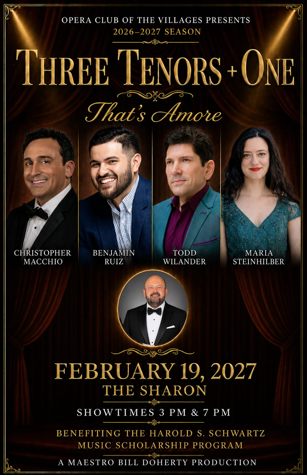 Three Tenors Plus One: That’s Amore, featuring Christopher Macchio, Benjamin Ruiz, Todd Wilander, Maria Steinhilber, and Maestro Bill Doherty
